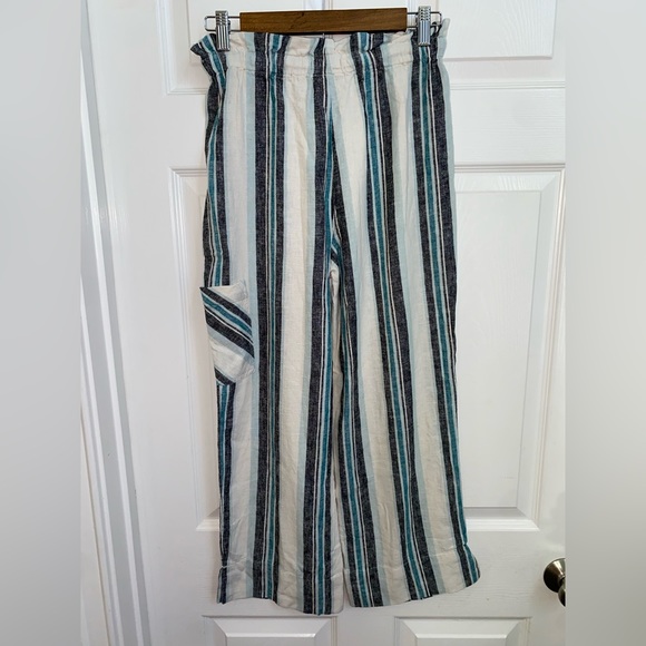 Natural d & co. Linen Striped Cropped Drawstring Coastal Capris size xxs - Picture 3 of 5